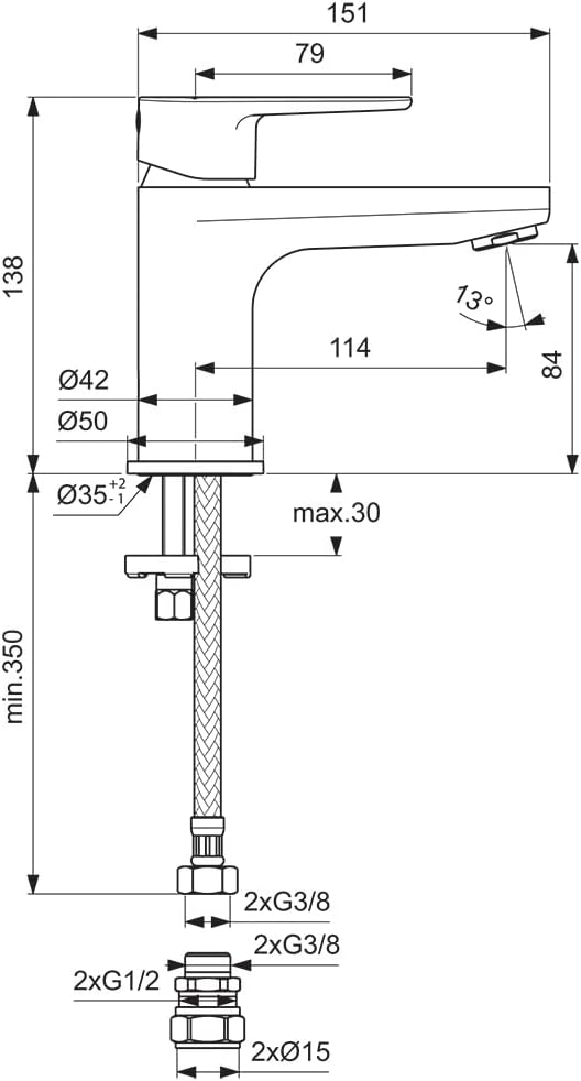 Ideal Standard Cerafine O Mini Mischbatterie Waschtischarmatur ohne Ablaufgarnitur, BC722AA UK model
