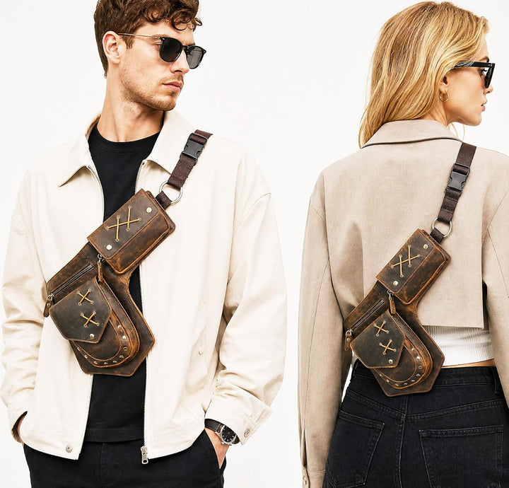 Herren Canvas + Leder Motorrad Reiten Tasche Beinbeutel Beintasche Aussenbeintasche Hüfttasche Drop