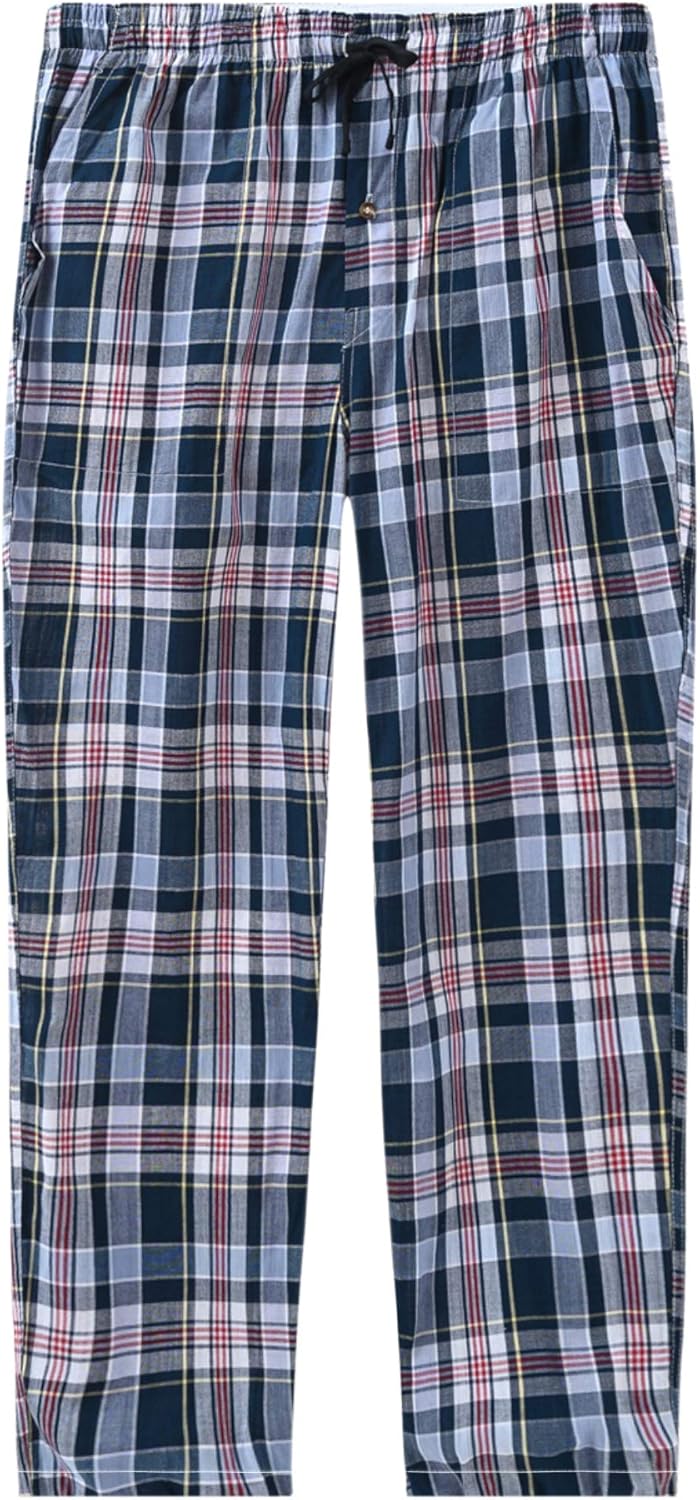 MoFiz Herren Schlafanzughose Baumwolle und Polyester Pyjamahose Lange Karierte Freizeithose Loungeho