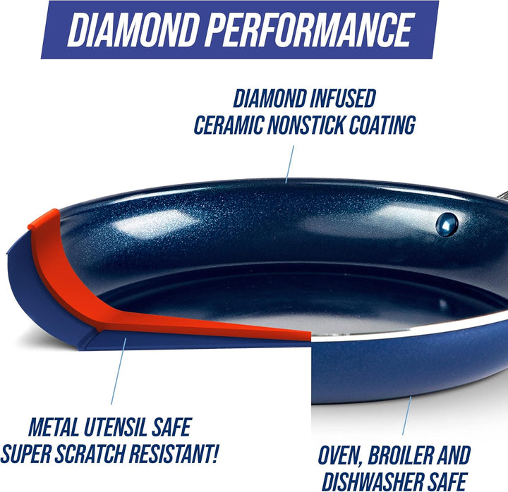Blue Diamond Cookware Diamantierte Keramische Antihaft-Grillpfanne 28 cm mit Glasdeckel, PFAS-frei,