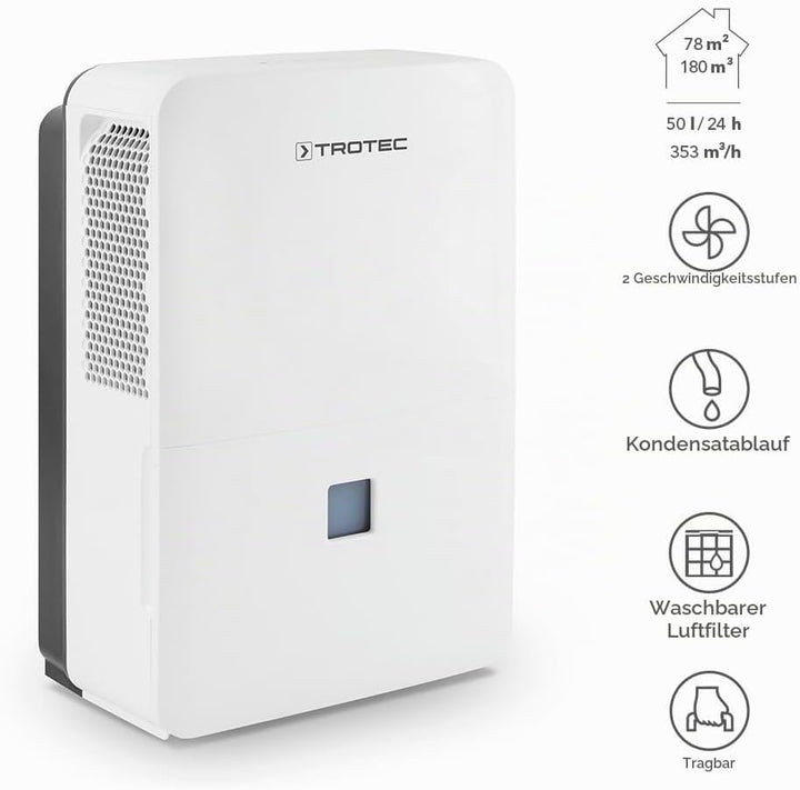 TROTEC Luftentfeuchter elektrisch TTK 127 E – Leistung 50 L/Tag – Fläche 150 m² / 375 m³ – Raum Entf