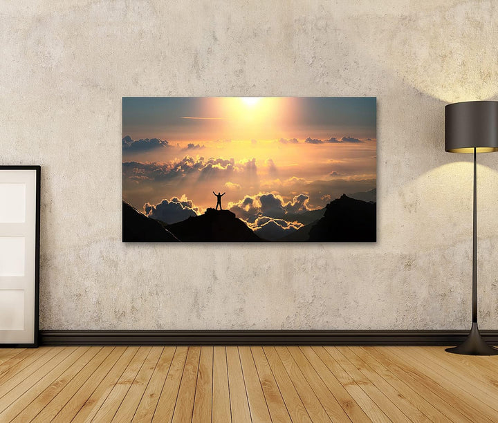 islandburner Bild auf Leinwand Person Auf Berggipfel Über Den Wolken Bilder Wandbilder Poster Leinwa