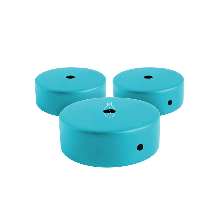Amarcords - 3 Baldachin rosetten aus Metall, Farbe WASSER, Lampengehäuse komplett mit Kabelklemmenzu