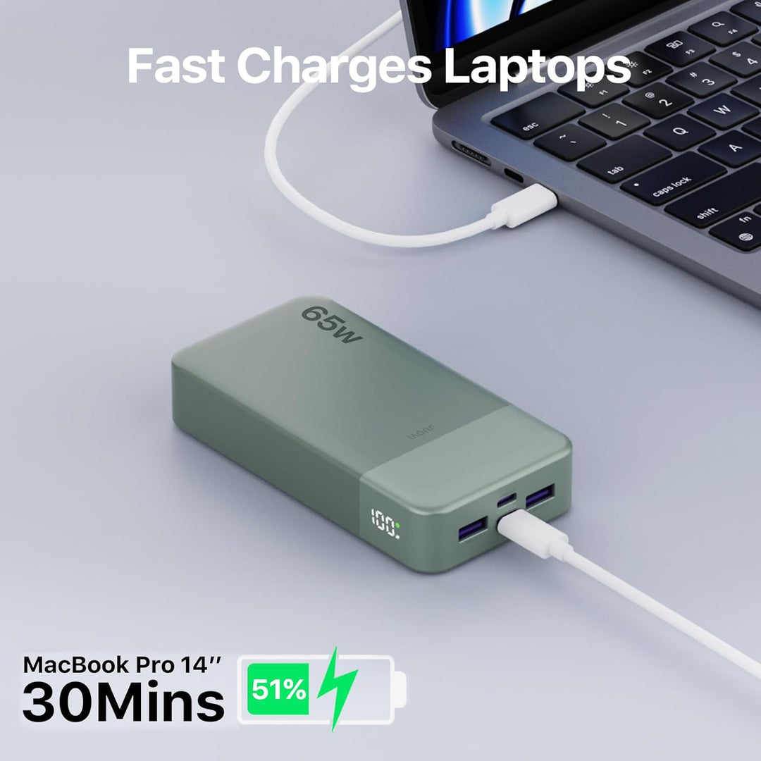 JUOVI Power Bank 65W, Powerbank 20000mAh, Laptop powerbank schnellladefunktion 2 USB-C und 2 USB-A,