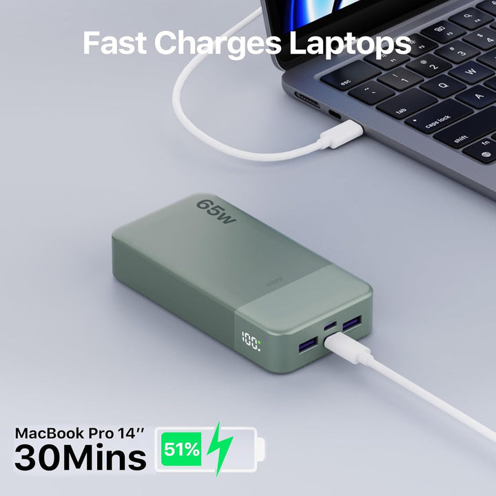 JUOVI Power Bank 65W, Powerbank 20000mAh, Laptop powerbank schnellladefunktion 2 USB-C und 2 USB-A,