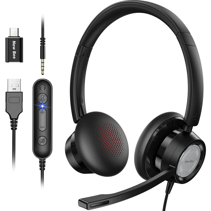 New bee Headset mit Mikrofon, PC Headset, Verstellbares Mikrofon mit Rauschunterdrückung, Headset US