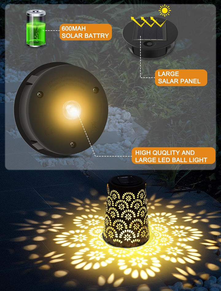 OUILA Solarlampen für Aussen, 2 Stück Wetterfeste Metall Gartenleuchte mit IP65 Schutz, Dekorative H