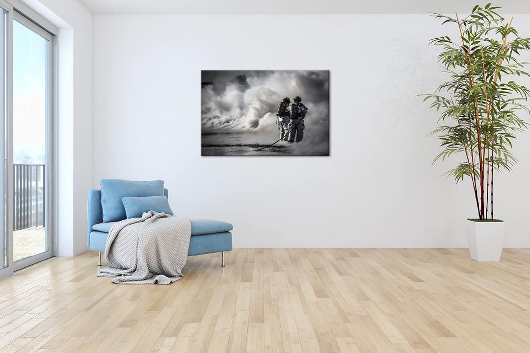 Helden des Feuers - Die Feuerwehr Format:90x60 cm als Leinwandbild, Motiv fertig gerahmt auf Echthol