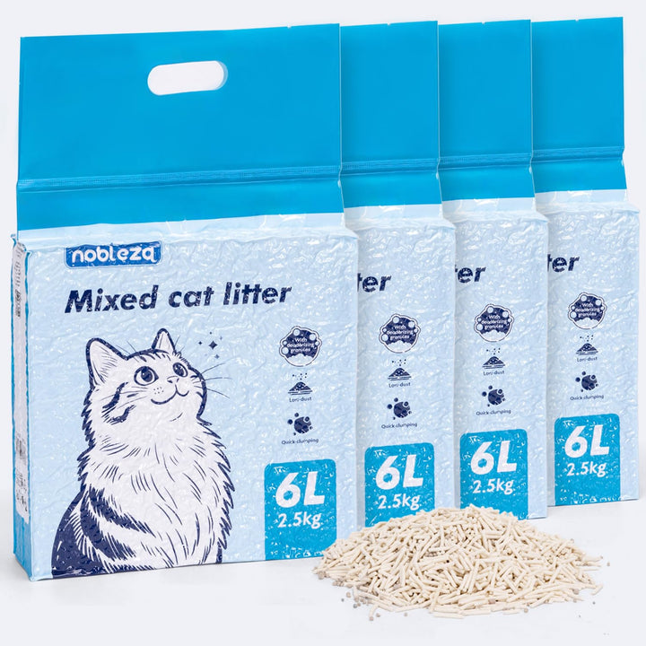 Nobleza Tofu & Bentonit Katzenstreu 10kg (4 x 2.5kg) – Gemischtes Katzenstreu, Schnell klumpend, sta