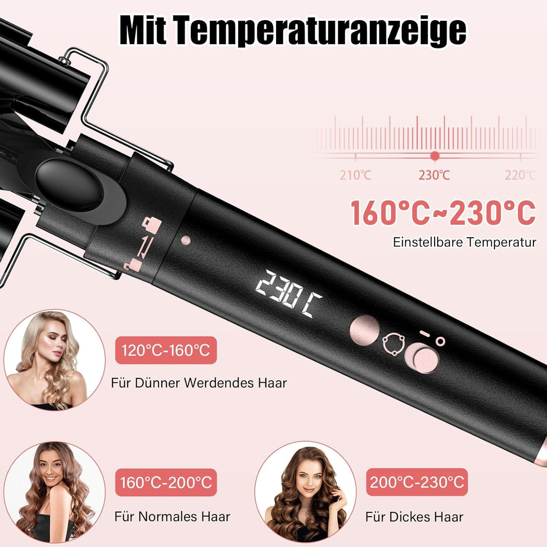5 in 1 Lockenstab Set mit 5 Aufsätzen, Welleneisen für grosse, mittlere & kleine Locken, Einstellbar