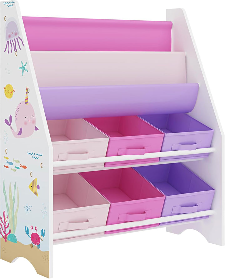 [en.casa] Kinderregal Ponteceso Bücherregal mit 2 Ablagefächern Spielzeugregal 6 Boxen Bücherkiste m