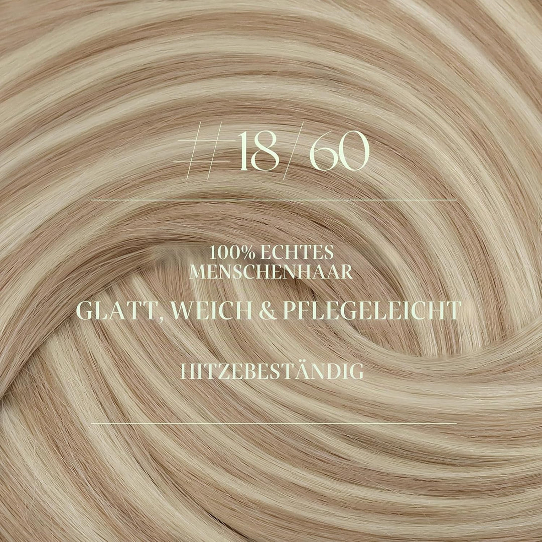 RUNATURE Clip Echthaar Extensions Aschblond mit Platinblond Echthaar Clip in Extensions Blond Echtha