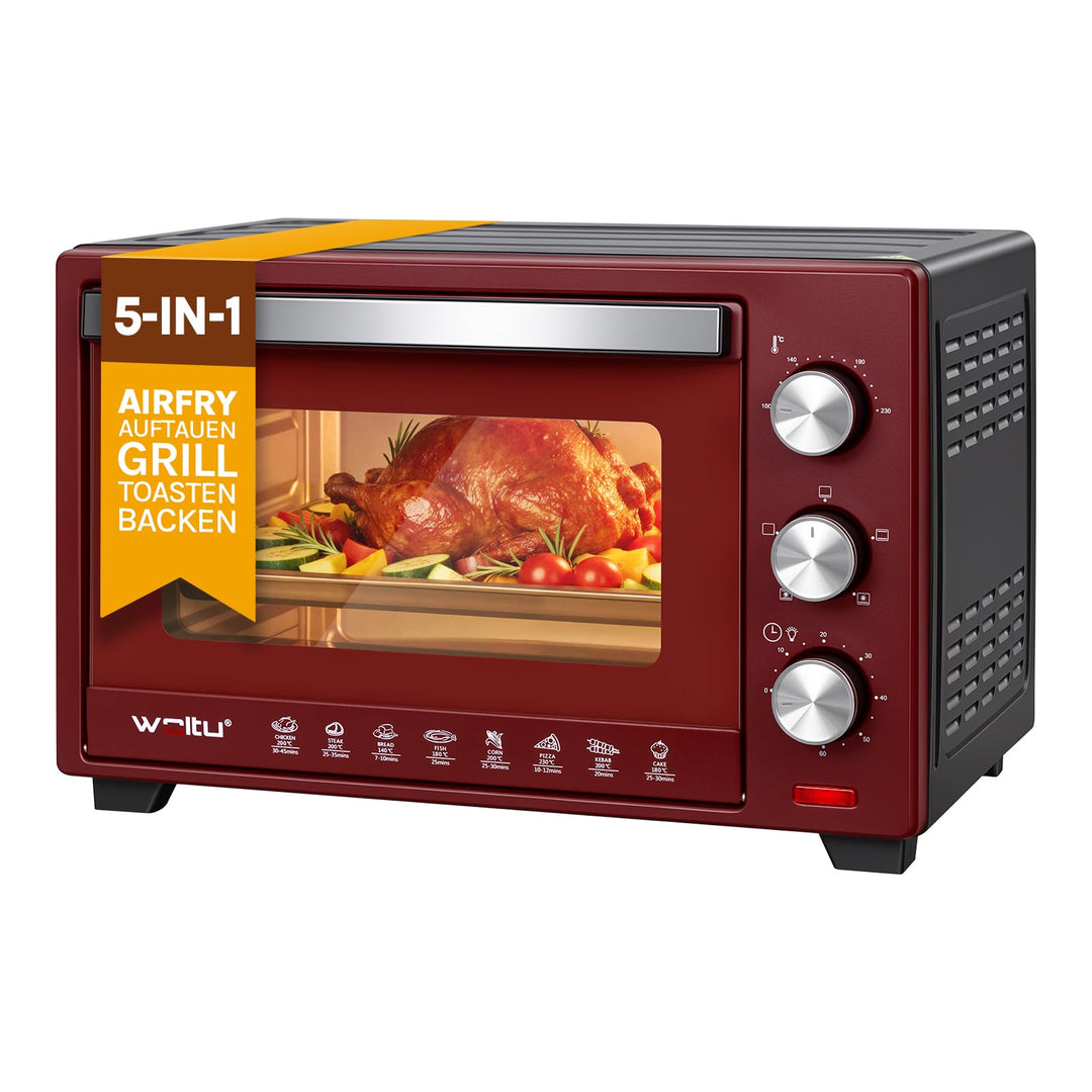 WOLTU Mini Backofen 28 L, Pizzaofen 1600 W, 100-230 °C, Timer 0-60 Min., 3 Heizmodi, inkl. Backblech