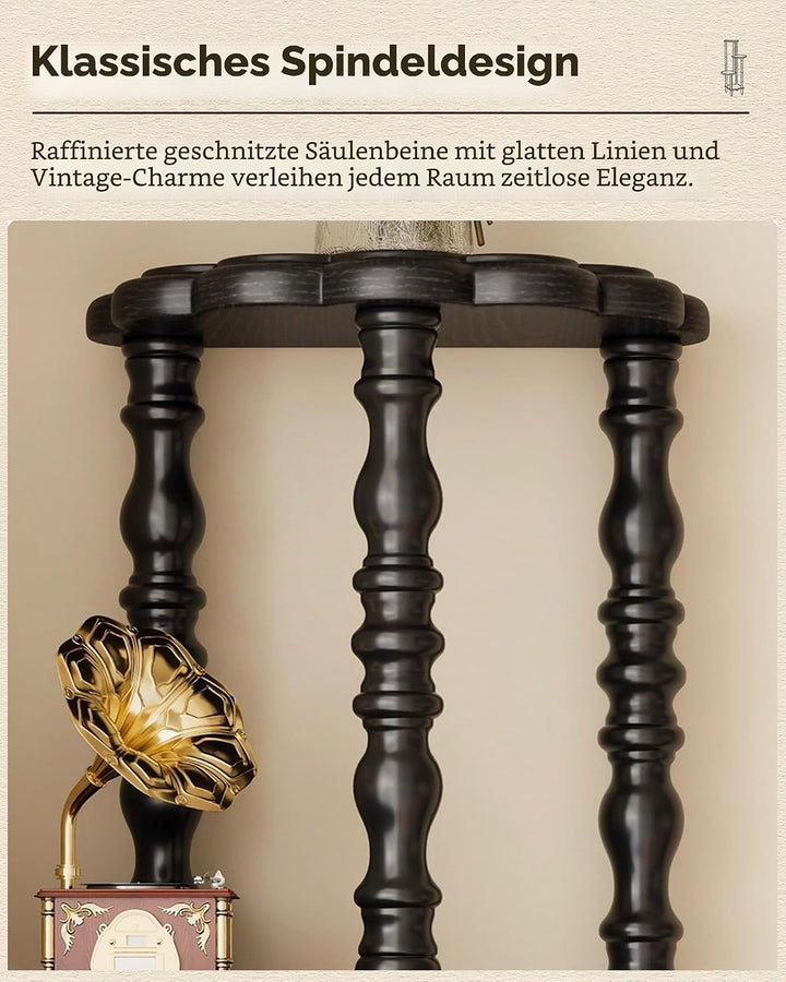 Vintage Eckregal mit 4 Ebenen, Massives Holz Standregal Lagerregal mit Eleganten Spindelbeinen, Büch