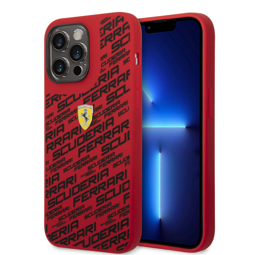 Ferrari Handyhülle für iPhone 14 Pro Max in Rot Gedruckt Scuderia Flüssigsilikon Glatt &amp; Anti-Scratc
