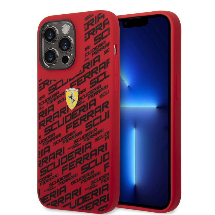 Ferrari Handyhülle für iPhone 14 Pro Max in Rot Gedruckt Scuderia Flüssigsilikon Glatt &amp; Anti-Scratc