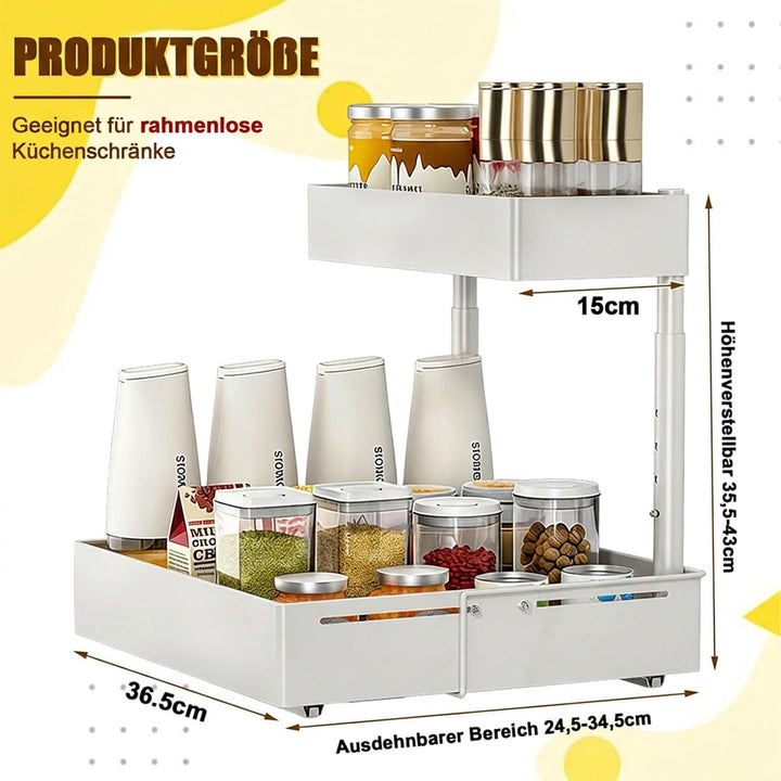 Spülschrank Organizer Ausziehbar – 2 Etagen Unterschrank Organizer Küche Höhenverstellbar & Ausziehb