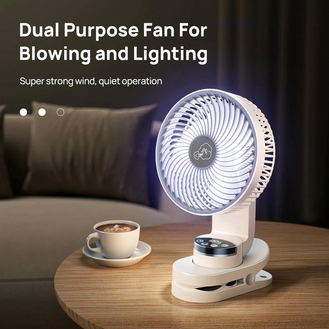 10000mAh Mini USB Clip Ventilator mit akku,3 in 1 Clip Fan Tischventilator mit Led Anzeige, 360°Dreh