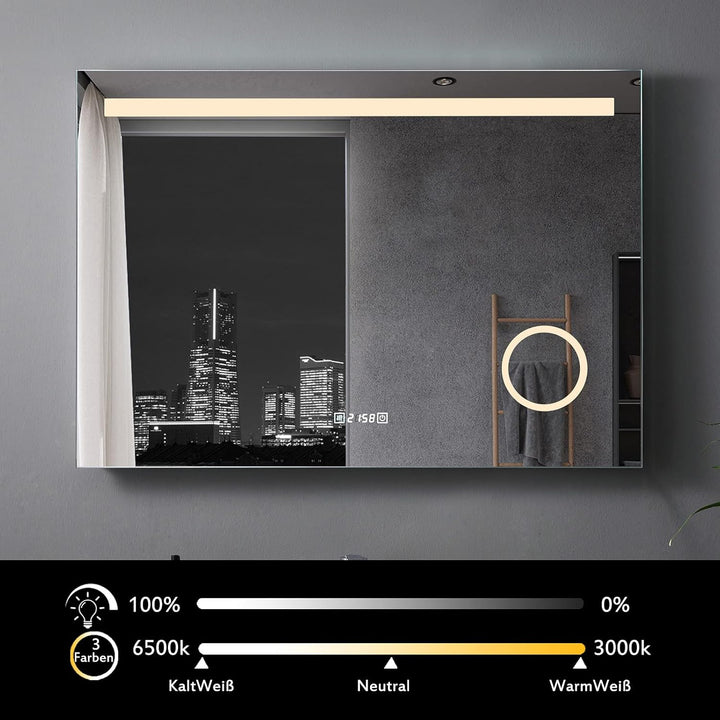 LISA Badspiegel 80 x 60 cm mit Beleuchtung LED Rechteckig Badezimmer Wandspiegel Antibeschlage Licht