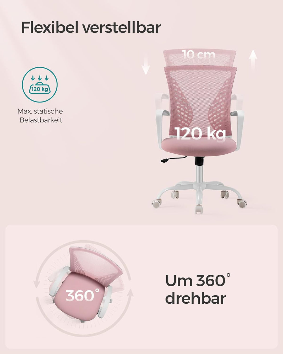 SONGMICS Bürostuhl, Schreibtischstuhl mit Netzbespannung, höhenverstellbarer Computerstuhl, Drehstuh