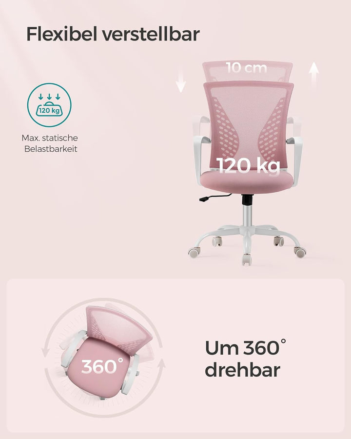 SONGMICS Bürostuhl, Schreibtischstuhl mit Netzbespannung, höhenverstellbarer Computerstuhl, Drehstuh