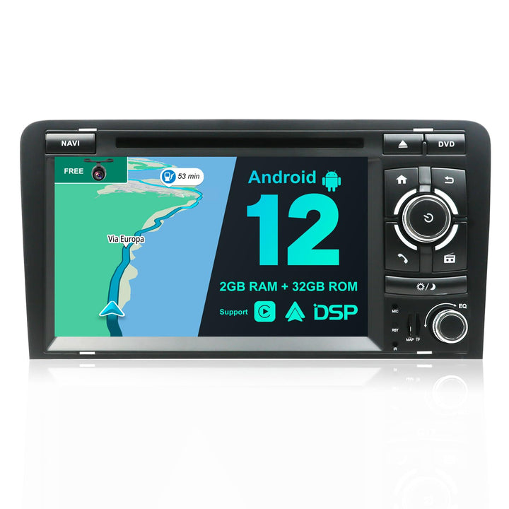 Android 12 IPS Autoradio Passt für Audi A3 8P 8PA S3 RS3 (2003-2013) - Eingebautes CarPlay Android A