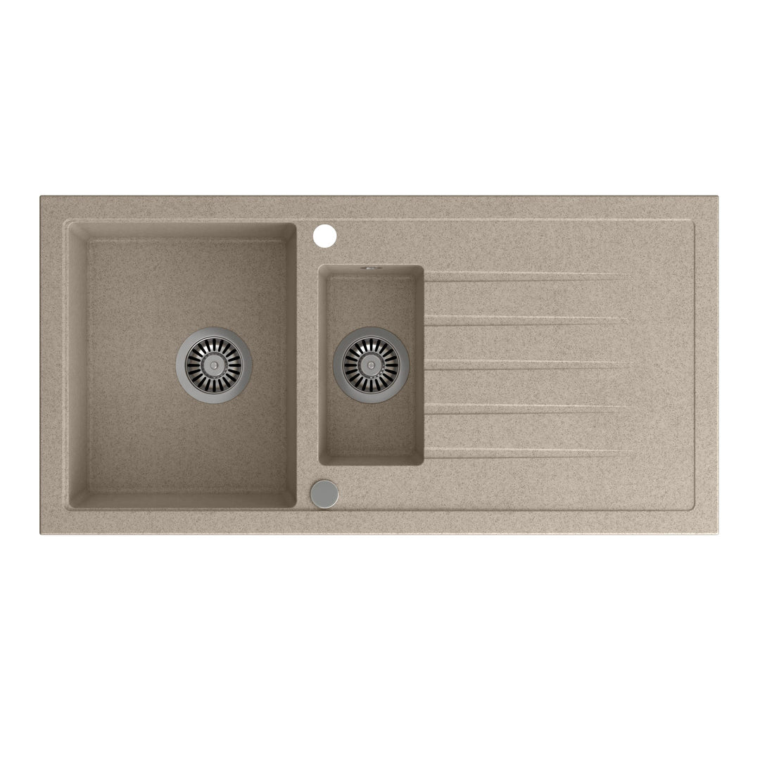 VBChome Spülbecken 100 x 50 cm Einzelbecken Beige Granit Rechteckig Reversibel Einbauspüle Gesprenke