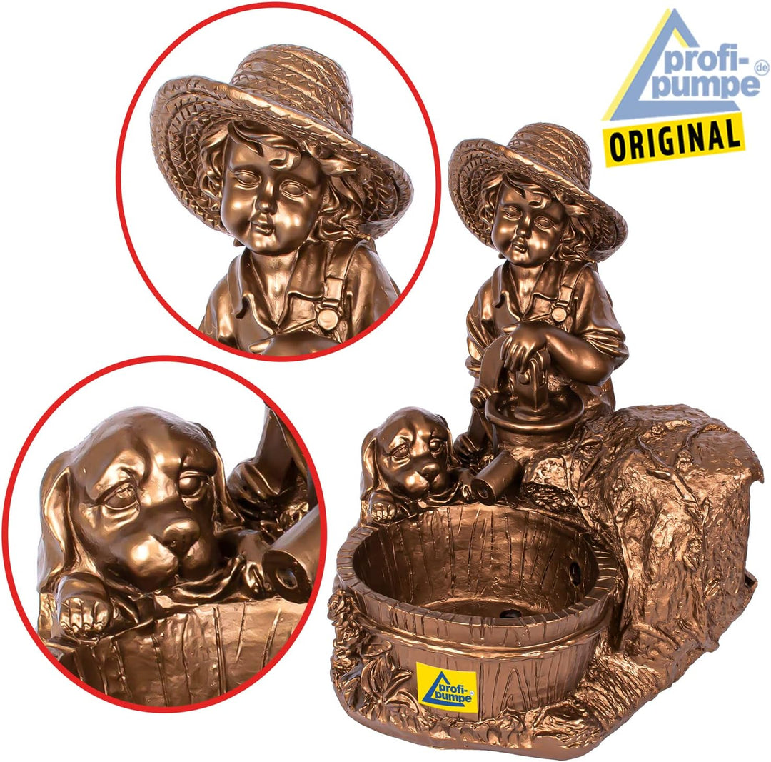 Garten BRUNNEN SOLAR TEICHPUMPE SOLAR SPRINGBRUNNEN GARTENBRUNNEN SOLAR WASSERSPIEL KNABE mit Hund a
