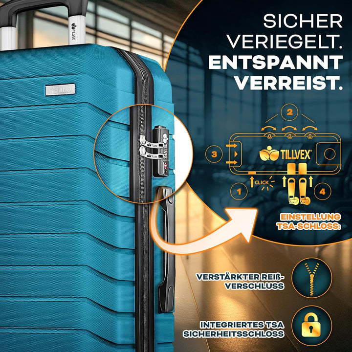 tillvex® Reisekoffer Set 4-teilig + Gepäckwaage, 8X Koffergurte & 4X Kofferanhänger | Kofferset 4 Ro