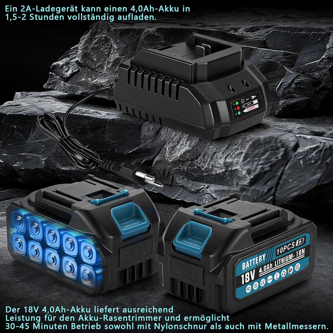 7-IN-1 1380W Akku Rasentrimmer mit 2 x 4Ah Akkus und Ladegerät | 18800 U/min Bürstenloser Akku Freis