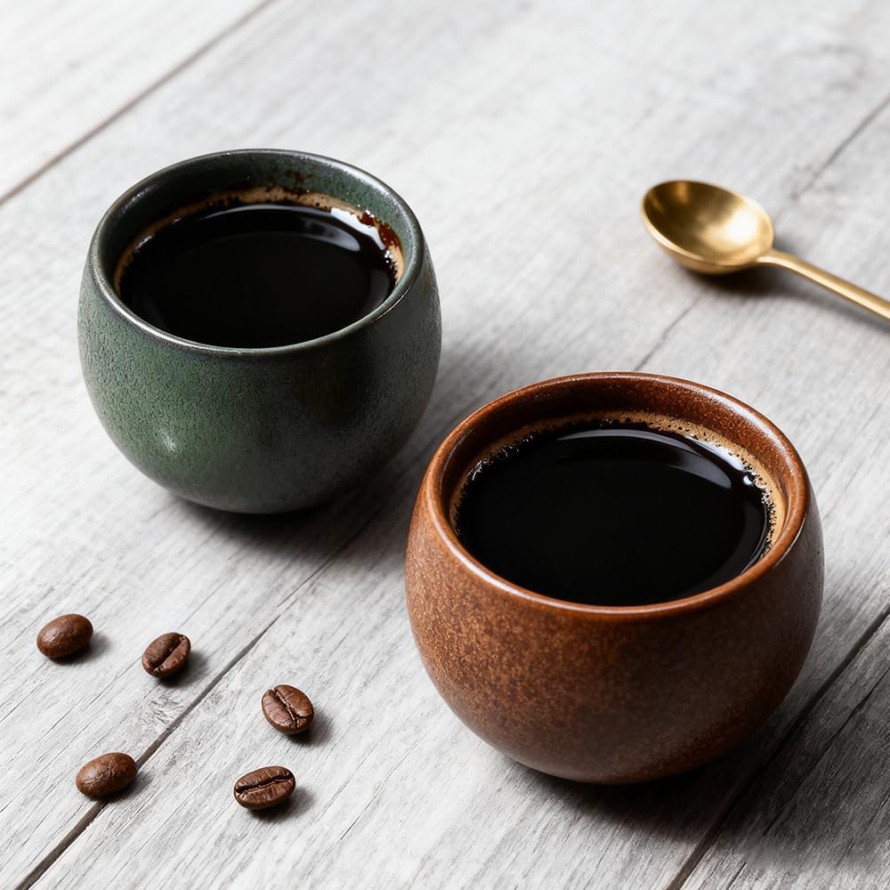 Espressotassen Set, 5-Teilig Espressotassen Steingut 50ml, Espresso Tassen Set, Dickwandig Keramik K
