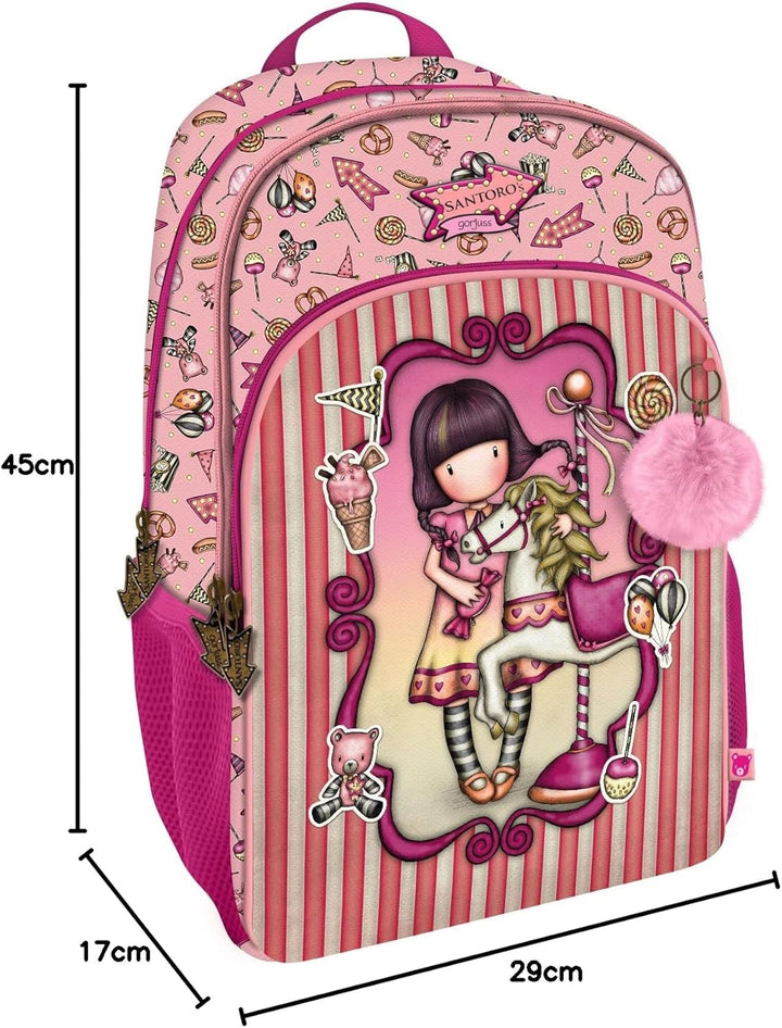 Santoro 1110GJ05 Gorjuss Rucksack mit 3 Reissverschlüssen, Fairground Karussell, 29 x 45 x 17 cm, Ro
