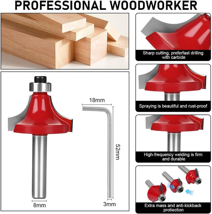 flintronic Fräser-Set, 8MM Fräsen Werkzeug Set, 15-TLG Holzkoffer Geschmiedeter Werkzeugstahl Oberfr