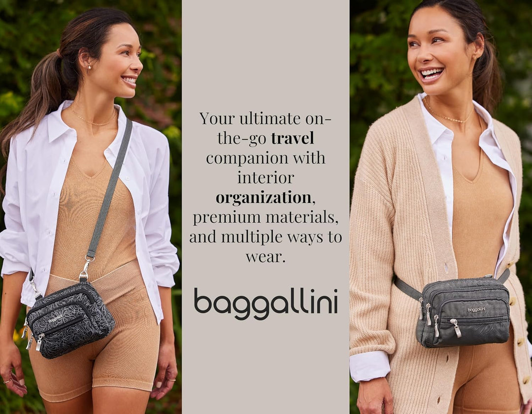 Baggallini Triple Zip Mini Sac bandoulière, Gris Charcoal, Charcoal
