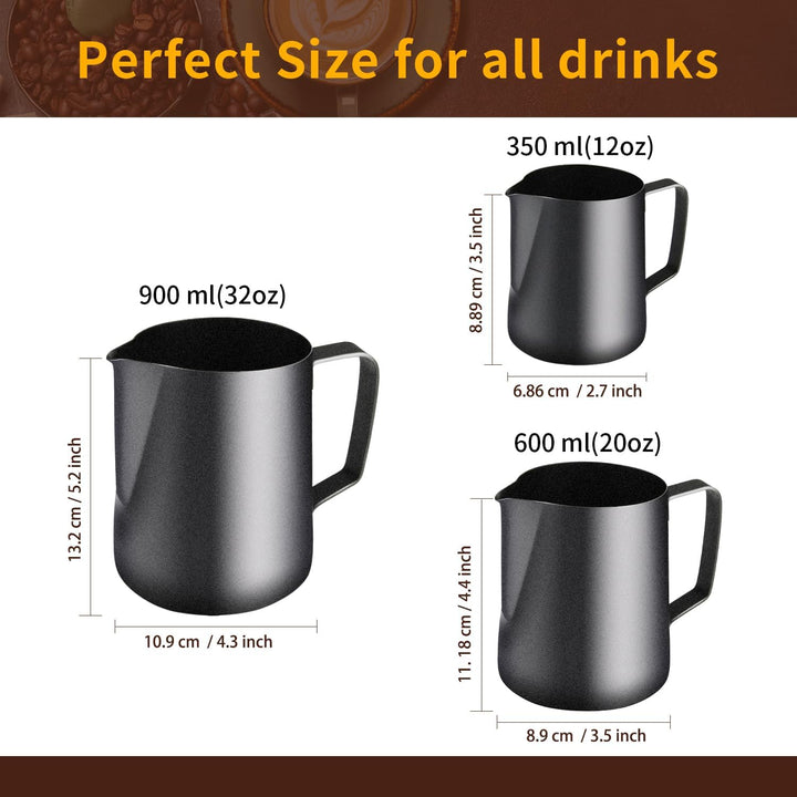 TechKen Milchkännchen,Milchkanne Edelstahl, Barista Zubehör Kaffee Milch Kännchen für Espresso Cappu