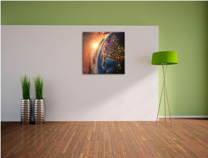 Pixxprint 3D-Rendering von detaillierten bunten Erde, Format: 70x70 auf Leinwand, 70x70