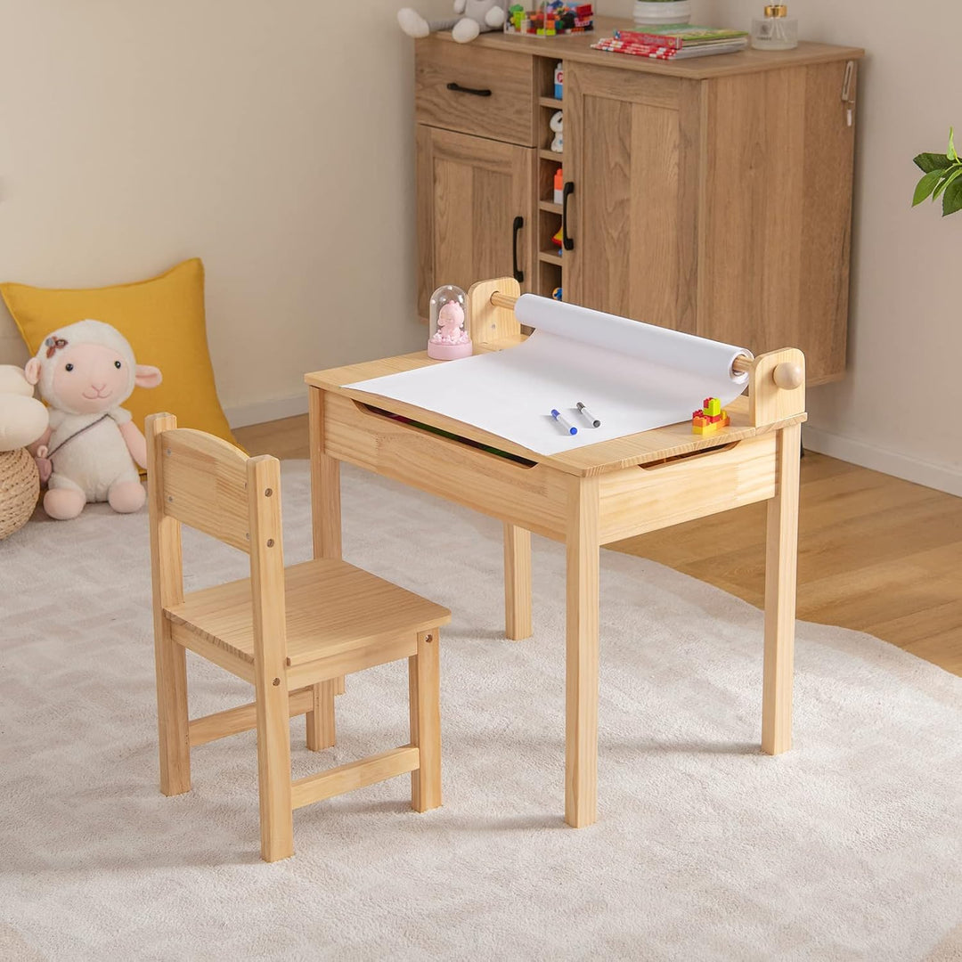 DREAMADE Schreibtisch Kinder mit Stuhl, Schülerschreibtisch aus Holz, Jugendschreibtisch, Kindertisc