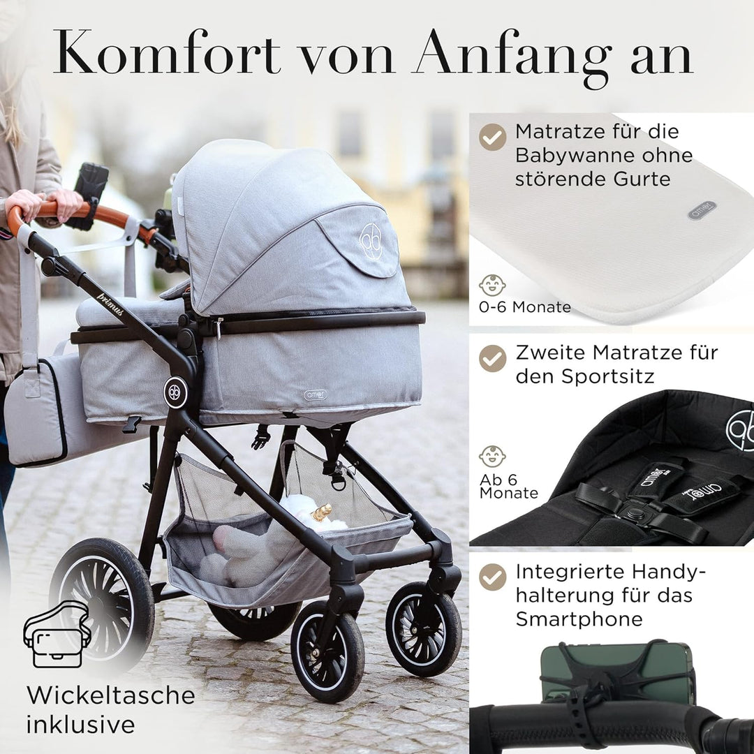 Kinderwagen 2 in 1 [Babywanne & Sportsitz] Buggy mit Aluminium-Gestell | Kinderbuggy Höhenverstellba