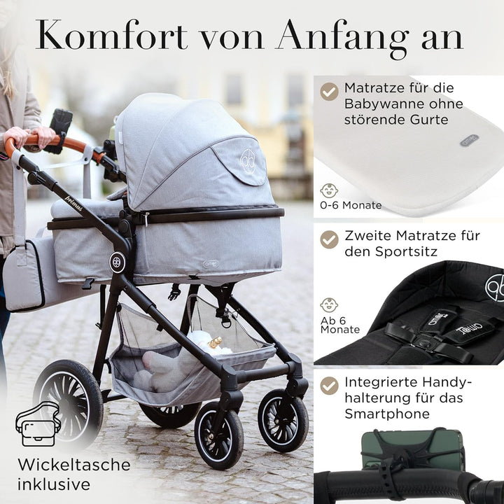Kinderwagen 2 in 1 [Babywanne & Sportsitz] Buggy mit Aluminium-Gestell | Kinderbuggy Höhenverstellba