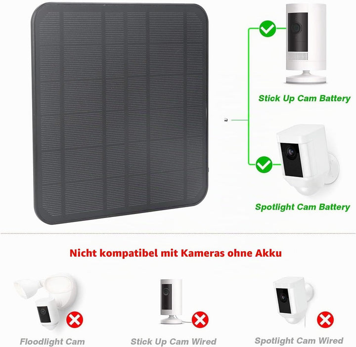 für Ring Solar Panel, 12 W Solar Panel Kamera Ladegerät für Ring für Kamera für Stick Up Cam Akku 2.