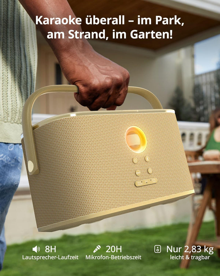 Ikarao Karaoke-Maschine für Erwachsene, mit Songtext-Display, 2 selbstaufladende drahtlose Mikrofone