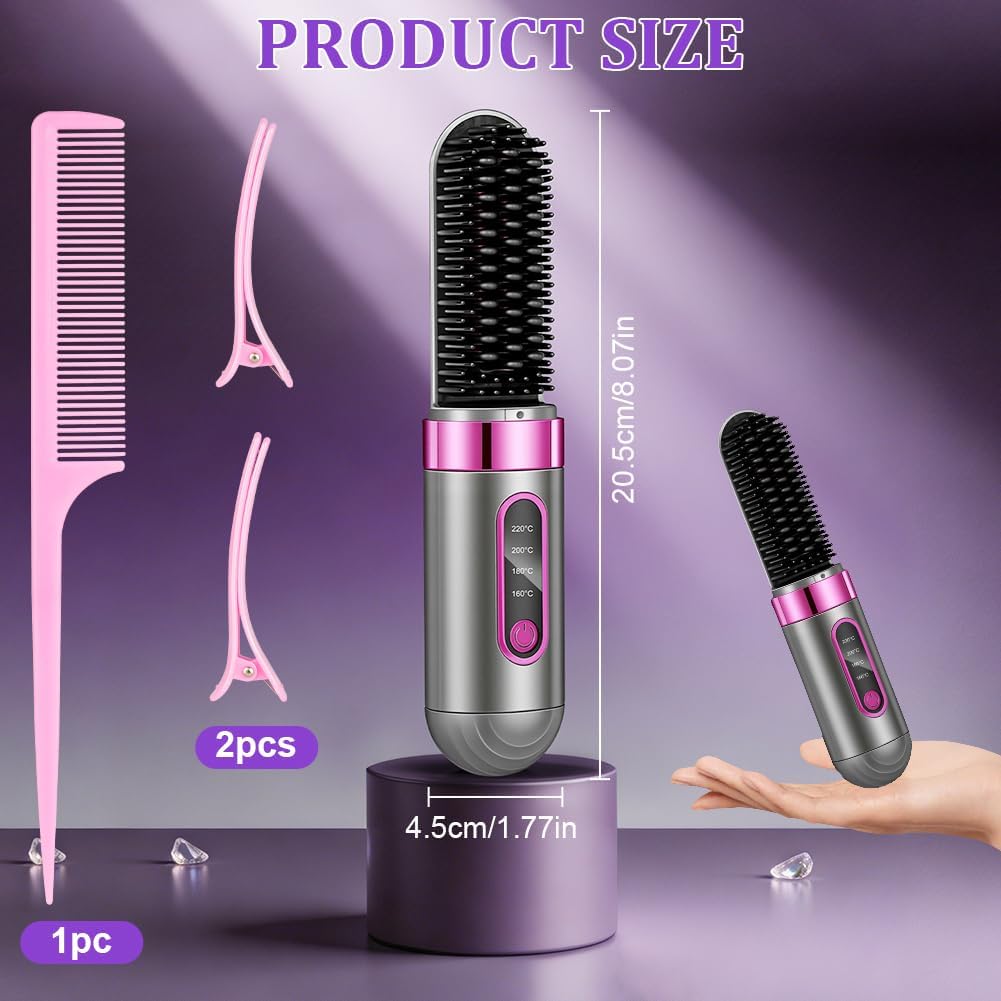 Glättbürste Kabellos, Tragbare Glättungsbürste für Haarstyling, 4 Wärmestufen, 160°C-200°C, Wiederau