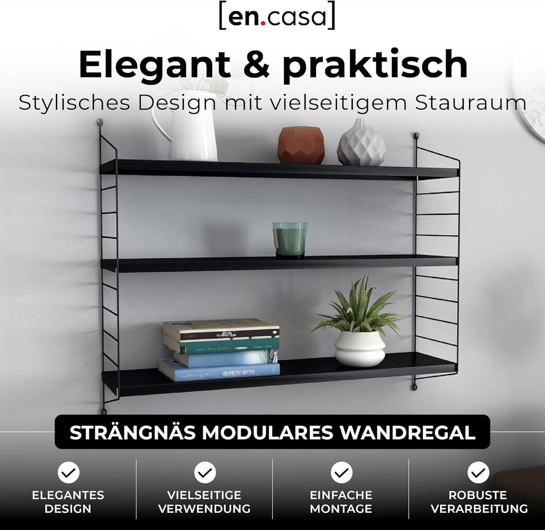 [en.casa] Modulares Wandregal Strängnäs Metallregal Schwarz Hängeregal mit 3 Regalböden Badregal Küc