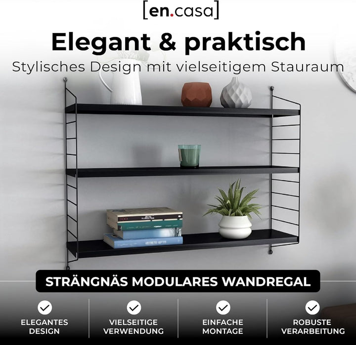 [en.casa] Modulares Wandregal Strängnäs Metallregal Schwarz Hängeregal mit 3 Regalböden Badregal Küc