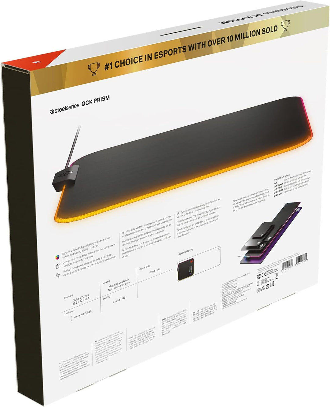 SteelSeries QcK Prism Cloth M - Gaming Mauspad – 2 Zonen RGB-Beleuchtung – Mittelgrosse (320mm x 270