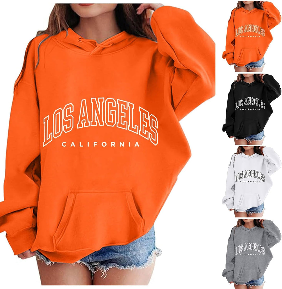 Zofedap LOS Angeles Hoodie Kinder Mädchen Teenager Oversize Kapuzenpullover Sweatshirt mit Taschen L