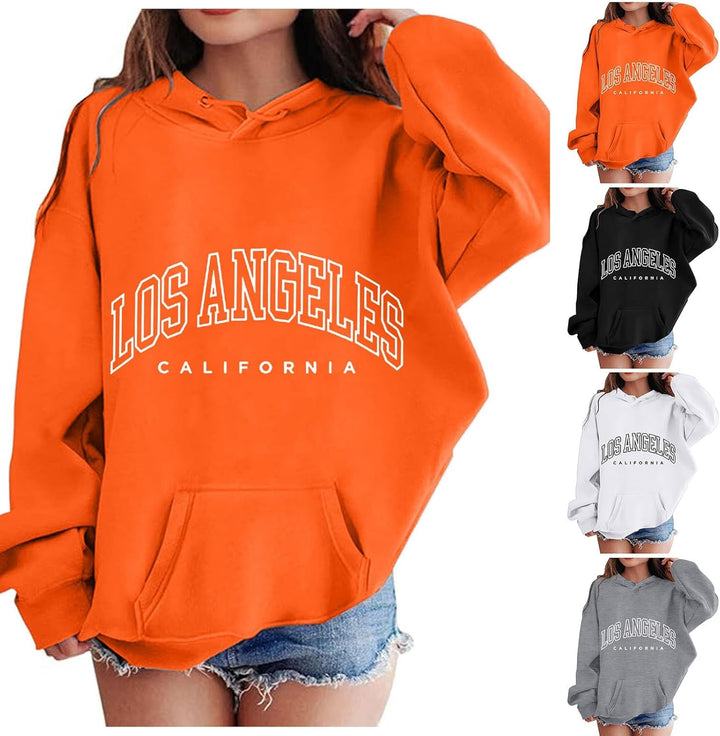 Zofedap LOS Angeles Hoodie Kinder Mädchen Teenager Oversize Kapuzenpullover Sweatshirt mit Taschen L