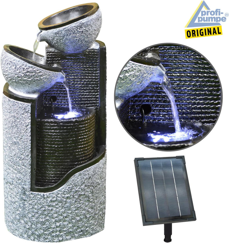 AMUR Solar Gartenbrunnen Brunnen Solarbrunnen Zierbrunnen Vogelbad Wasserfall Gartenleuchte Teichpum