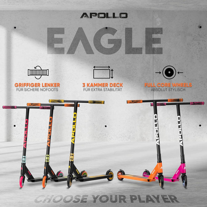 Apollo Stunt Scooter - Eagle, eloxierter Profi Stuntroller, Kinder Scooter mit ABEC 9 Kugellagern, 1