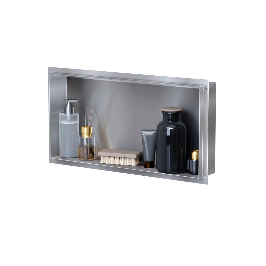 VILSTEIN Wandnische Dusche 30x60 cm [ROSTFREI] - Randlose Duschnische - Wandnische Silber - Einbaure